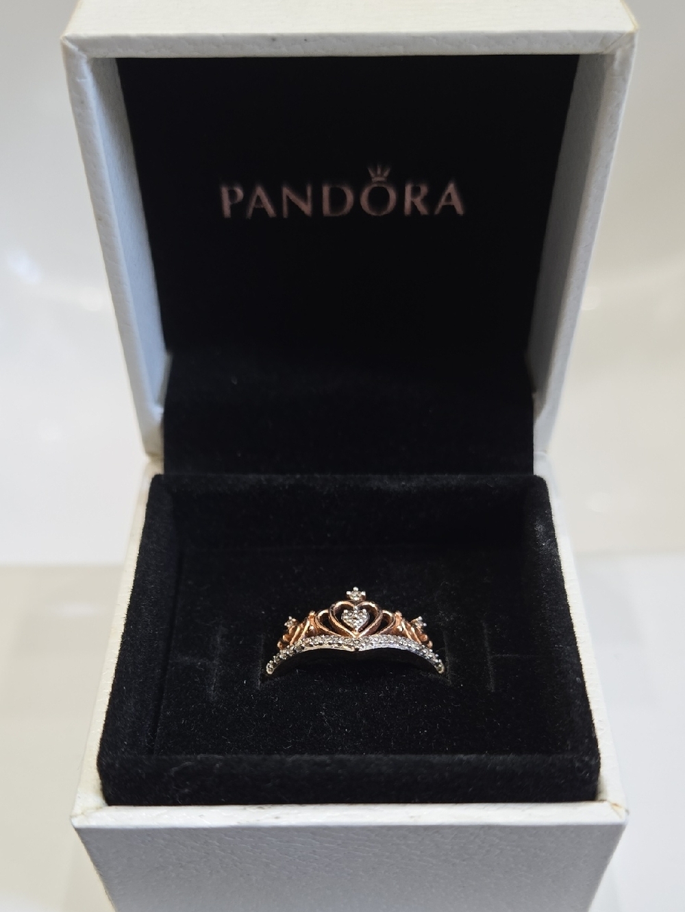Pandora Rose Gold and Silver Tiara Heart Ring